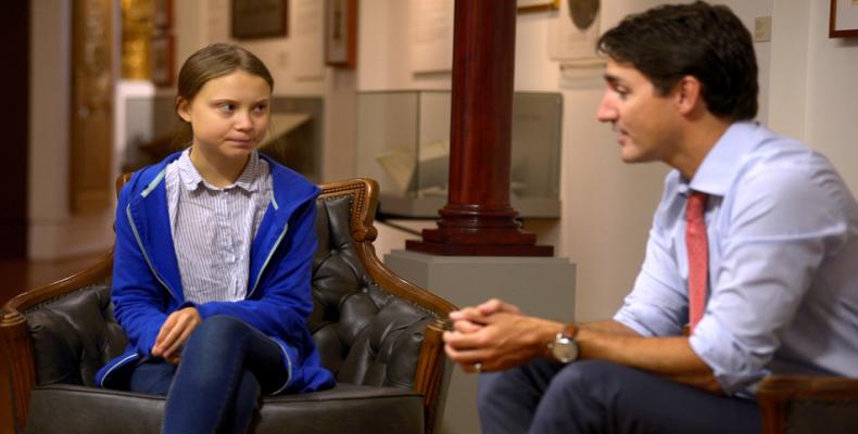 Greta Thunberg and Canadian Prime Minister Justin Trudeau meet in Montreal.  (Photo: Reuters)