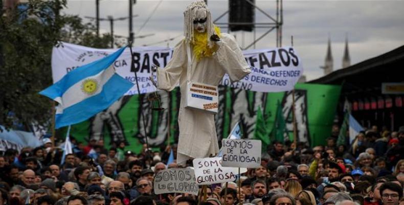 Demonstrators attend a protest against the President Mauricio Macri's government agreement with the International Monetary Fund (IMF) in Buenos Aires, Argentina