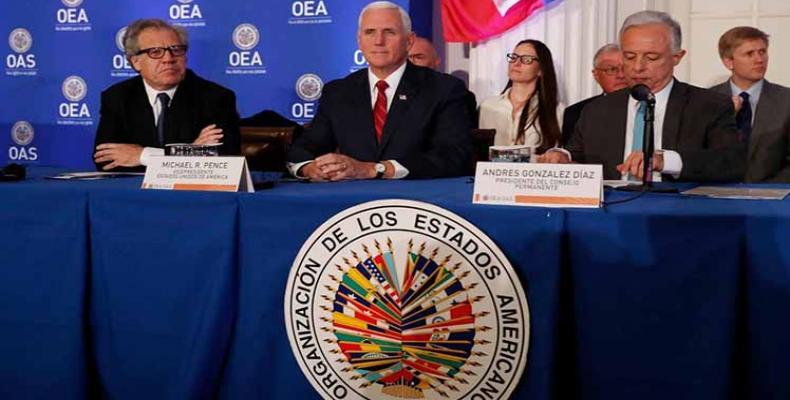 Sumiso Almagro y prepotente Pence en reunión de la desprestigiada OEA