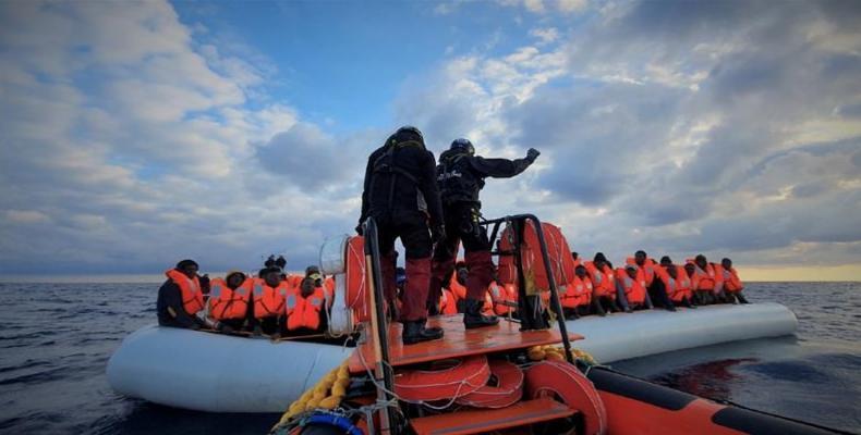 Rescue operation by the MSF-SOS Mediterranee-run Ocean Viking rescue ship, off the coast of Libya.  (Photo: Hannah Wallace Bowman/MSF via Reuters)