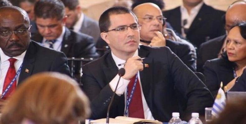 Venezuelan Foreign Minister Jorge Arreaza defended Venezuela's right to self-determination on the OAS session in Washington. June 4, 2019  Photo: Twitter  @Canc