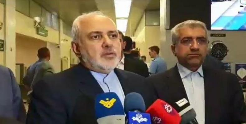 Iranian Foreign Minister Mohammad Javad Zarif speaking to reporters upon arrival in Moscow on September 1, 2019