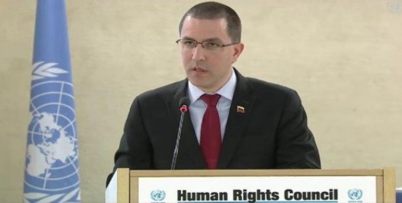 In Geneva, Venezuela's Foreign Minister Jorge Arreaza called for solidarity against interventionism.  Photo: Twitter / @CancilleriaVE