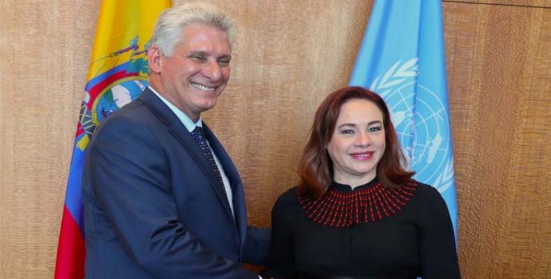 Satisface a María Fernanda Espinosa recibir a Díaz-Canel en su oficina de Naciones Unidas. Foto: PL
