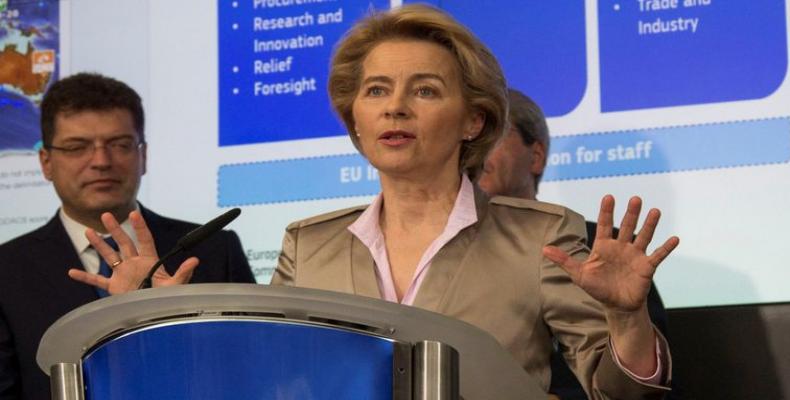 La presidenta de la Comisión Europea, Ursula von der Leyen en rueda de prensa sobre impacto del Coronavirus. Foto/ El País. 2 de marzo 2020